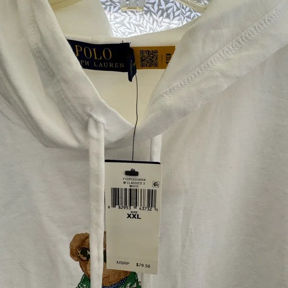 NWT Polo by Ralph Lauren XXL White Hoodie with Bear Design - Picture 2 of 3